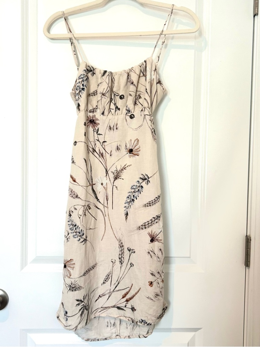 H&M Beige Floral Midi Dress with Brown & Blue Print